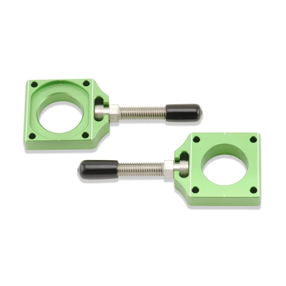 BOLT CHAIN ADJUSTER BLOCKS KAWASAKI KX125-250 04-08, KX250F 04-16, KX450F 06-15 GREEN image 1