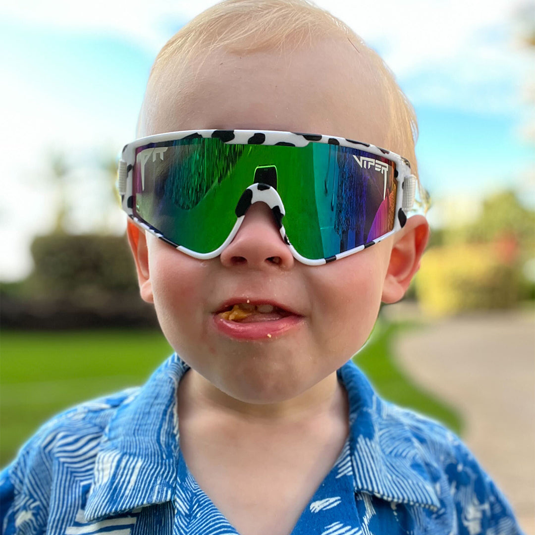 / Blue-Green | Baby eating in The Cowabunga Baby Vipes from Pit Viper Sunglasses