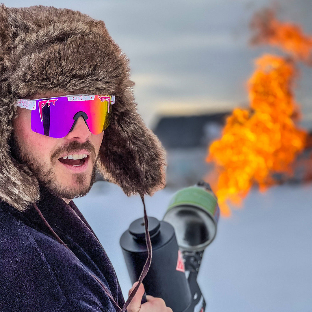 Wide / Polarized Pink | Man using a flame thrower wearing The LA Brights Original from Pit Viper Sunglasses