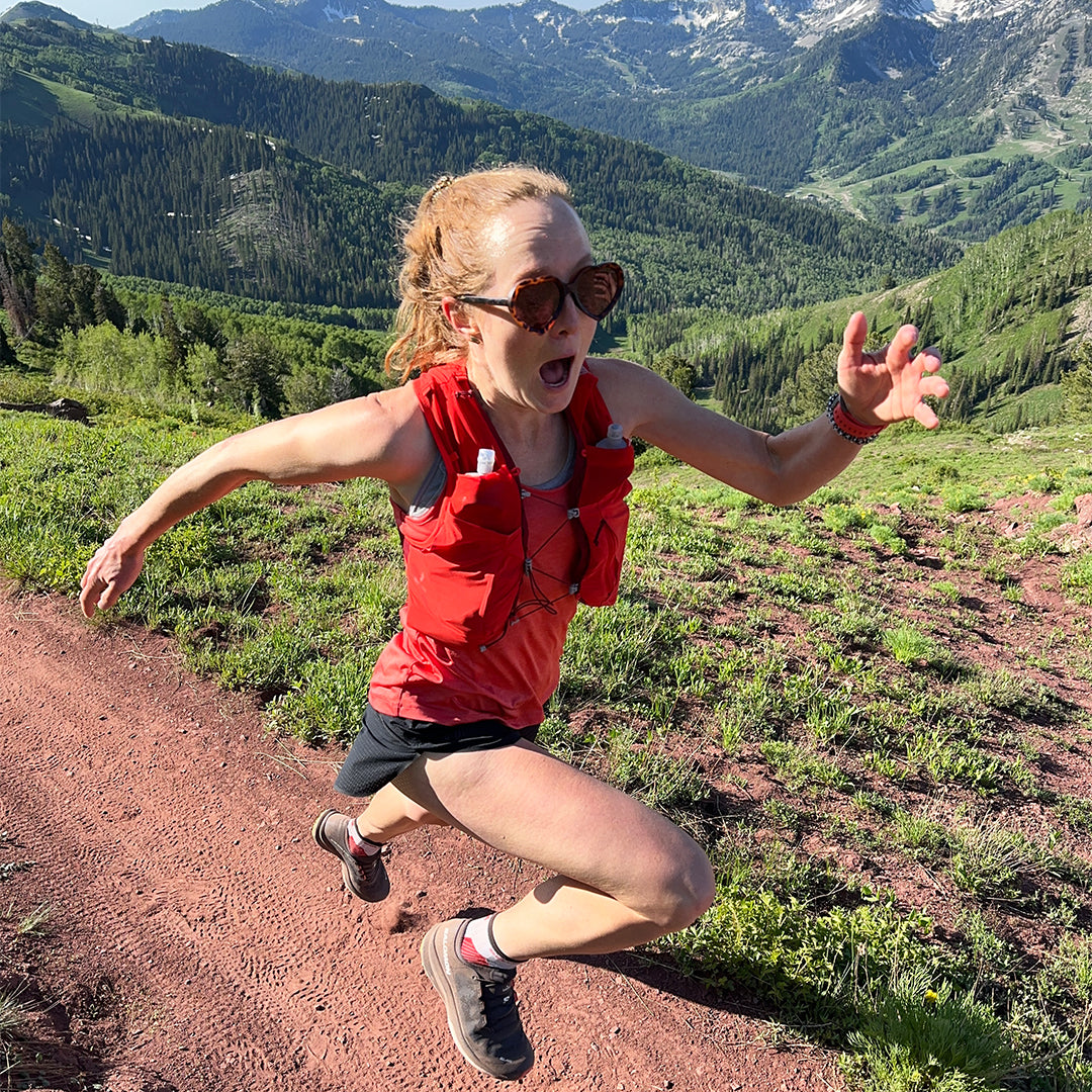 / Brown | Woman running in The Landlocked Admirer from Pit Viper Sunglasses