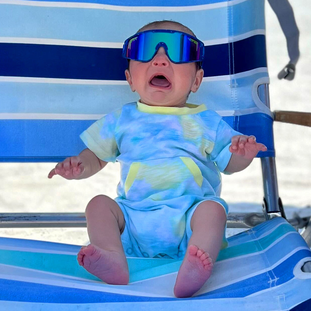 / Blue-Green | Baby looking upset in  The Leonardo Baby Vipes from Pit Viper Sunglasses