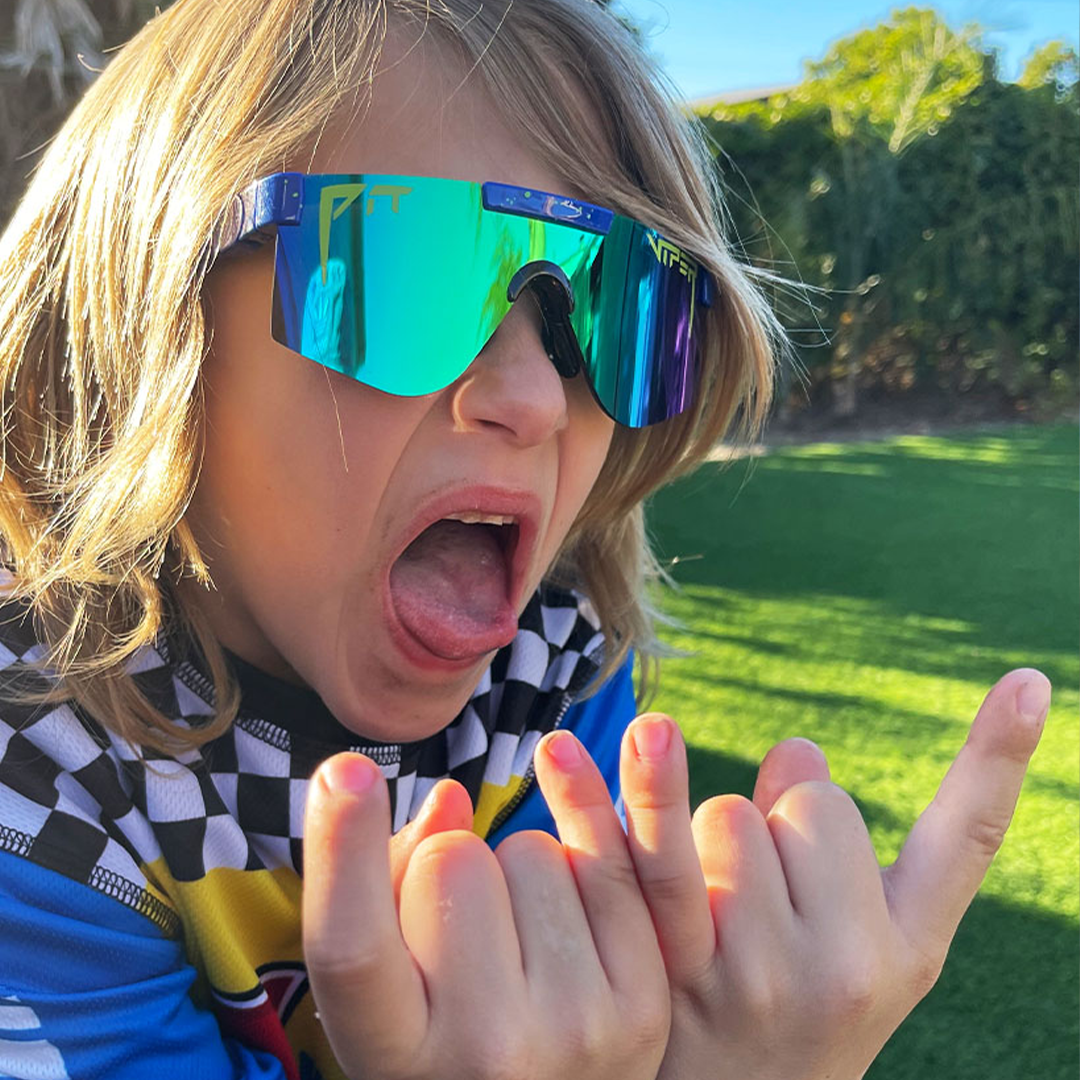 / Blue-Green | Kid wearing The Leonardo XS from Pit Viper Sunglasses