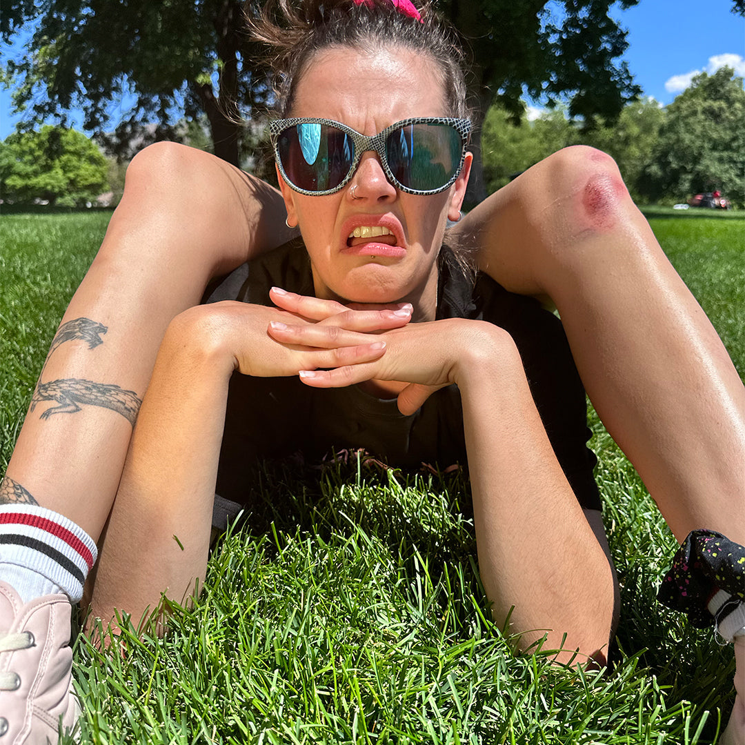 / Blue-Purple | Woman posing wearing Pit Viper Sunglasses