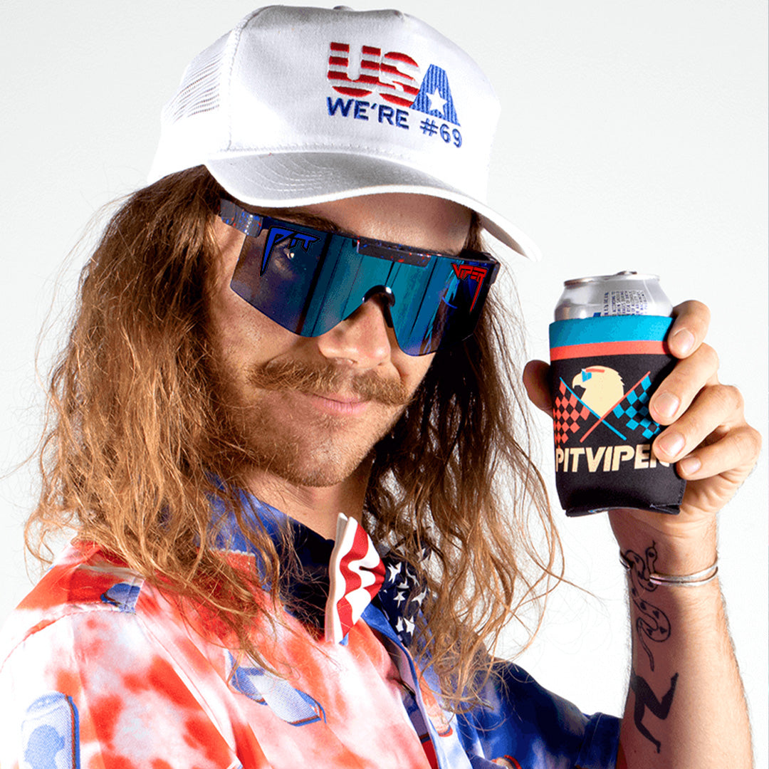 / Polarized Blue | Man holding a beer wearing Pit Viper Sunglasses