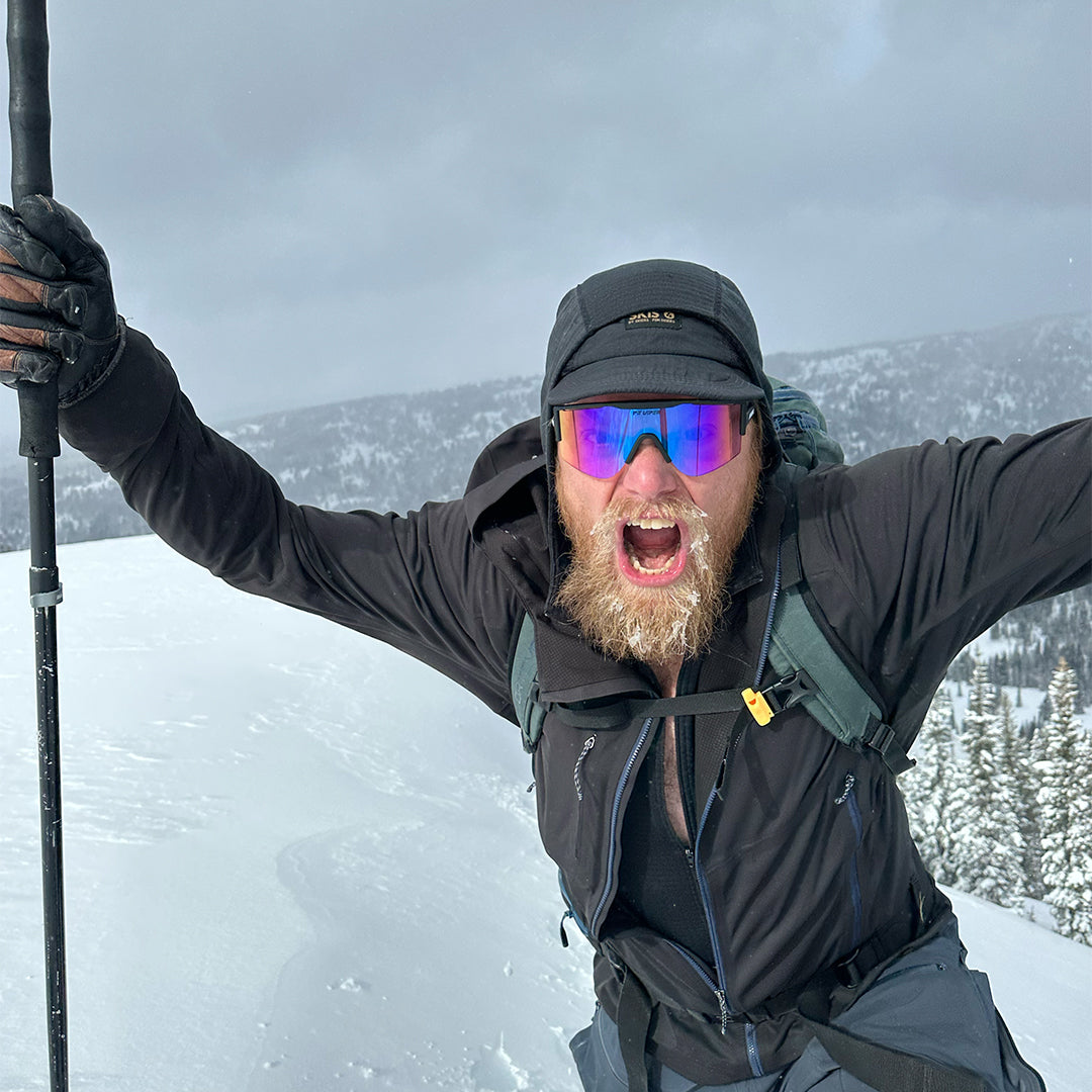 / Smoke | Man in the snow wearing The Exec Try-Hard from Pit Viper Sunglasses