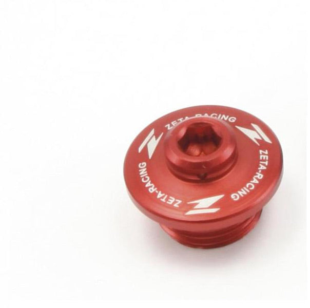 Oil filler plug for Suzuki RM125/250 2001-2008 and RMZ 2007-2020 in red color.