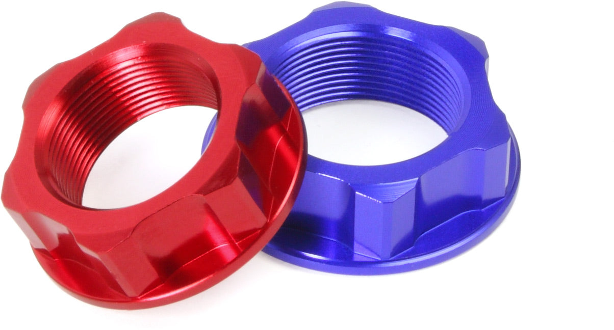 Steering stem nut in red for KX65/85 (2001-2022) and KLX110 (2002-2022) models.