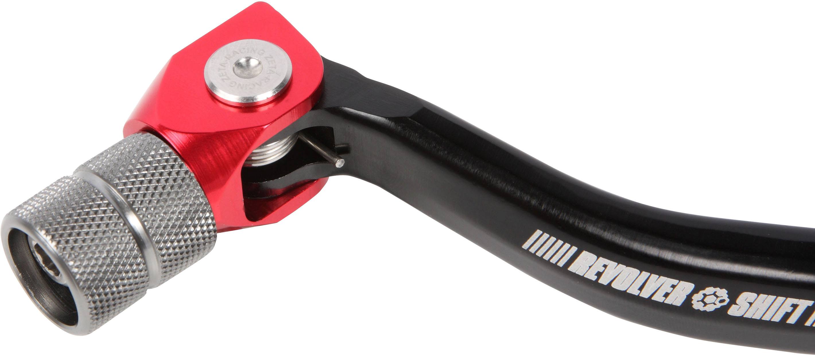 Revolver adjustable shift gear lever for RMZ450 2008-2022 in red color.