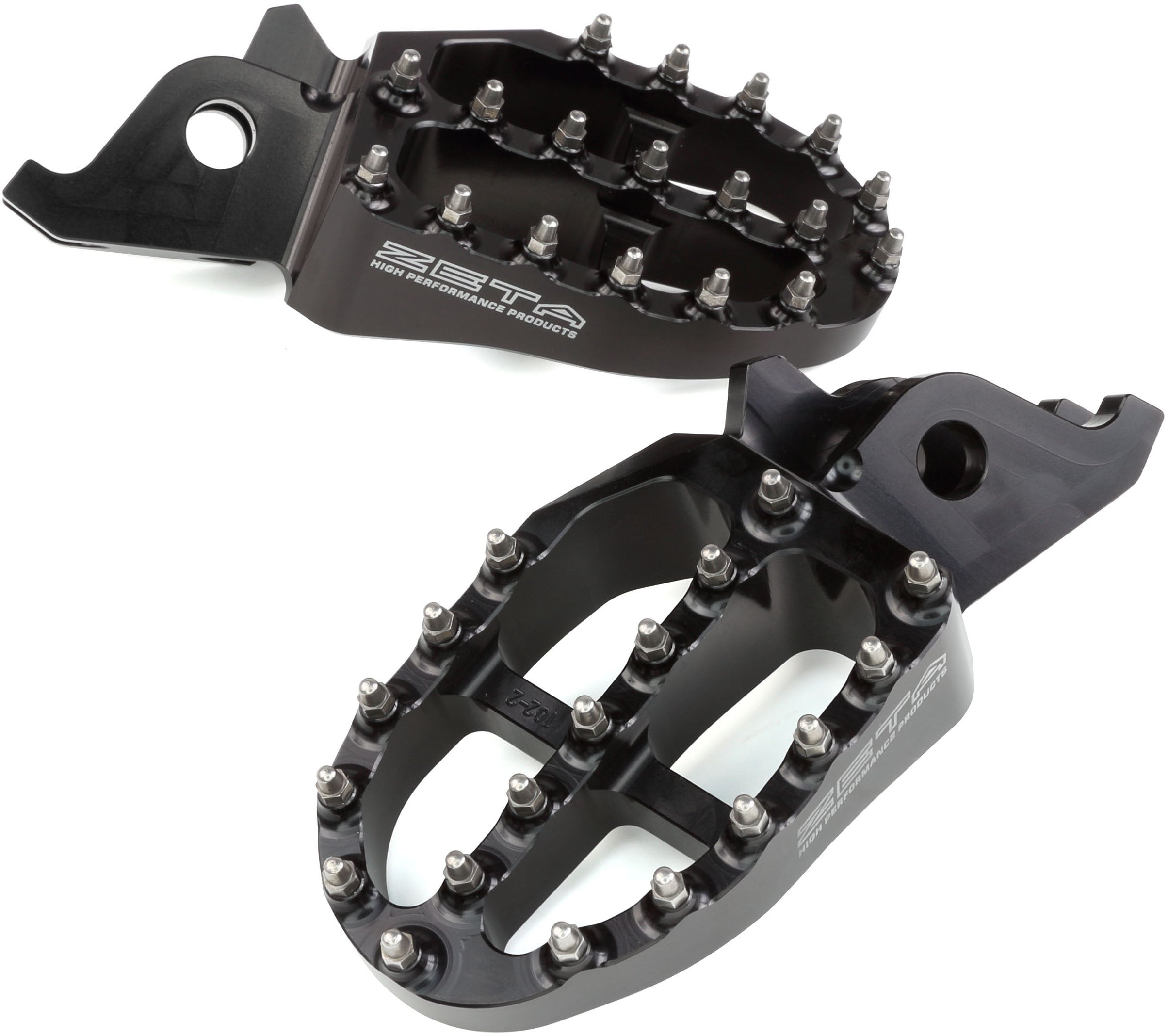 Aluminum footpegs in black for KTM SX 2016-2022, EXC 2017-2022, and Husqvarna FC 2016-2022 motorcycles.