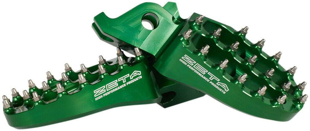 Aluminum footpegs for KX250F and KX450F models from 2009 to 2022, showcasing a sleek design and durable construction.