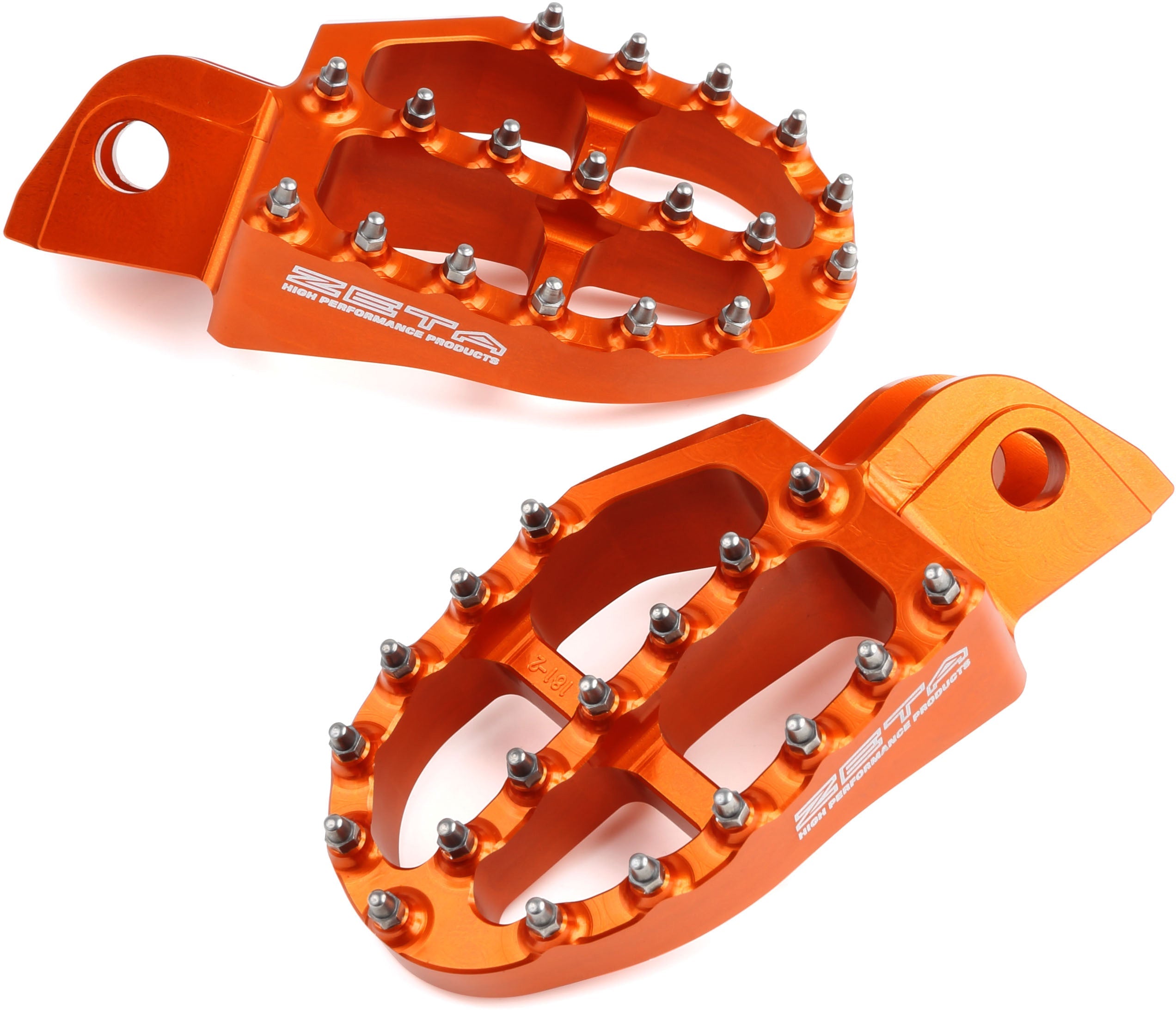 Aluminum footpegs for KTM SX 2016-2022 and EXC 2017-2022 in orange color.