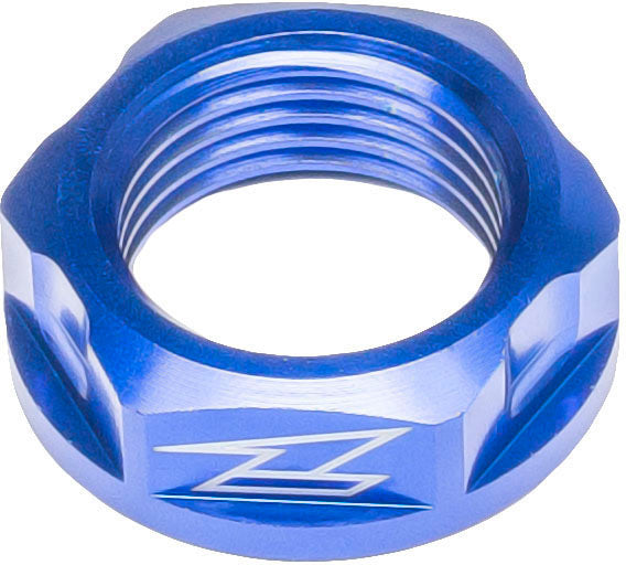 Front axle nut M18 P1.5-24 H9 in blue color for Yamaha, Kawasaki, and Suzuki motorcycles.