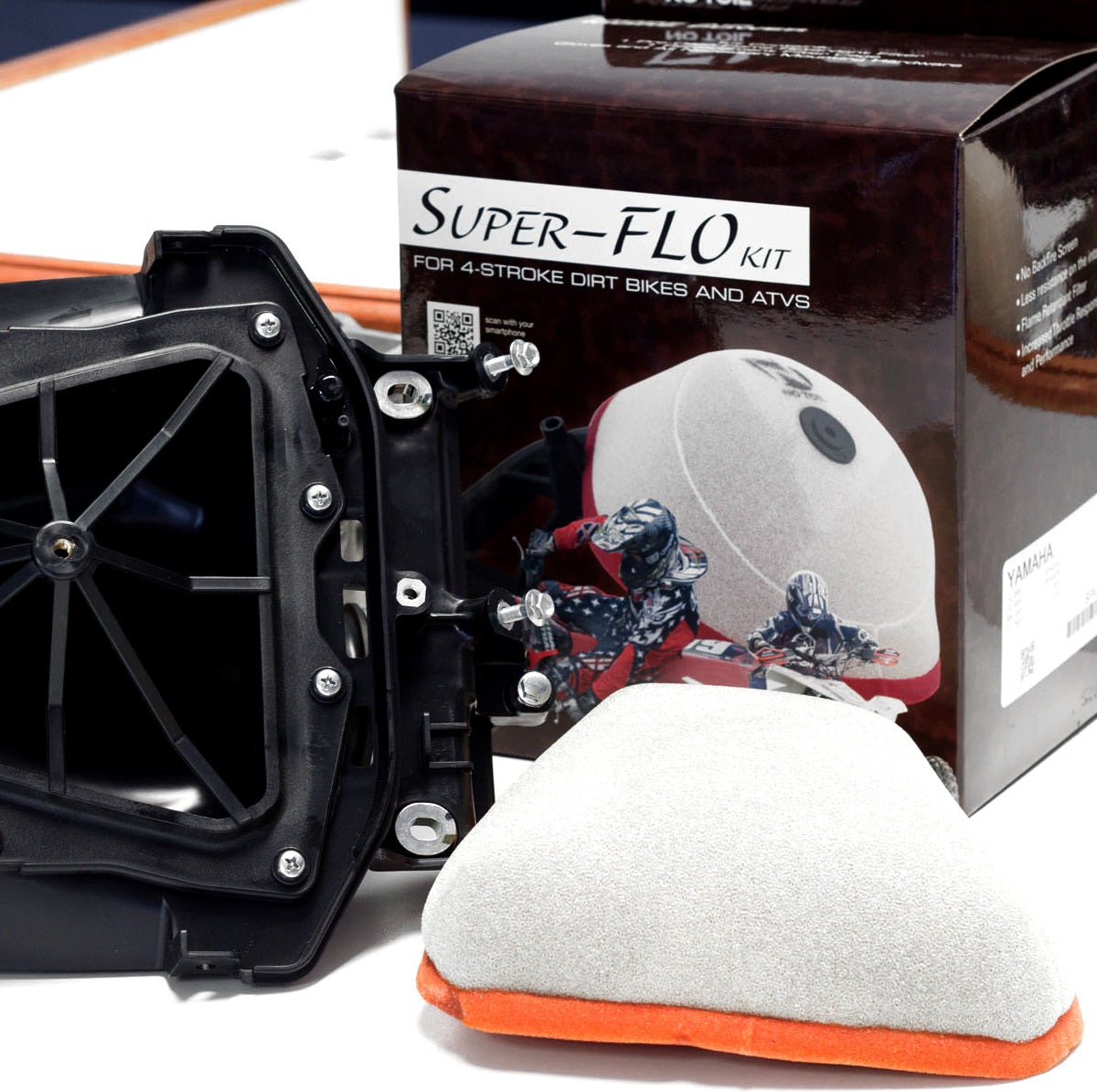 Super Flo Kit for CRF250 R/RX 22-23 and CRF450 21-23, showcasing high-performance motorcycle parts and accessories.