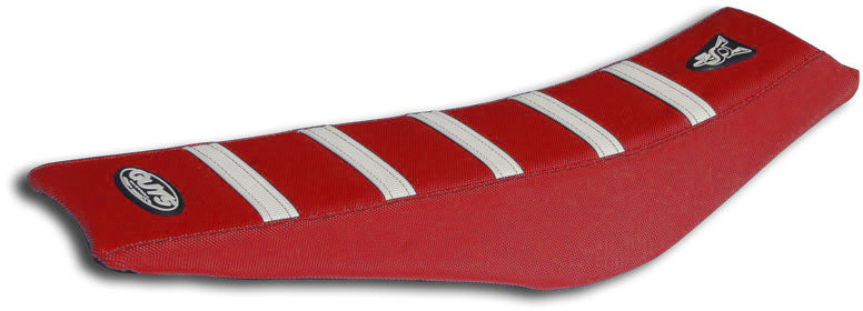 Ribbed Velcro Cover in red and white ribs designed for KTM SX 125-450 models from 2019 to 2022 and EXC 125-450 models from 2020 to 2023, and GG models from 2021 to 2023.