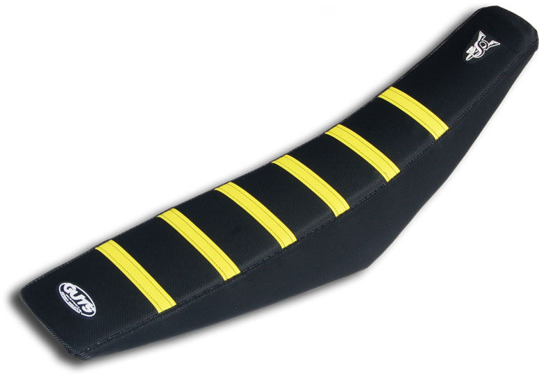 Ribbed Velcro cover in black with yellow ribs for Suzuki RMZ250 (2019-2024) and RMZ450 (2018-2024)