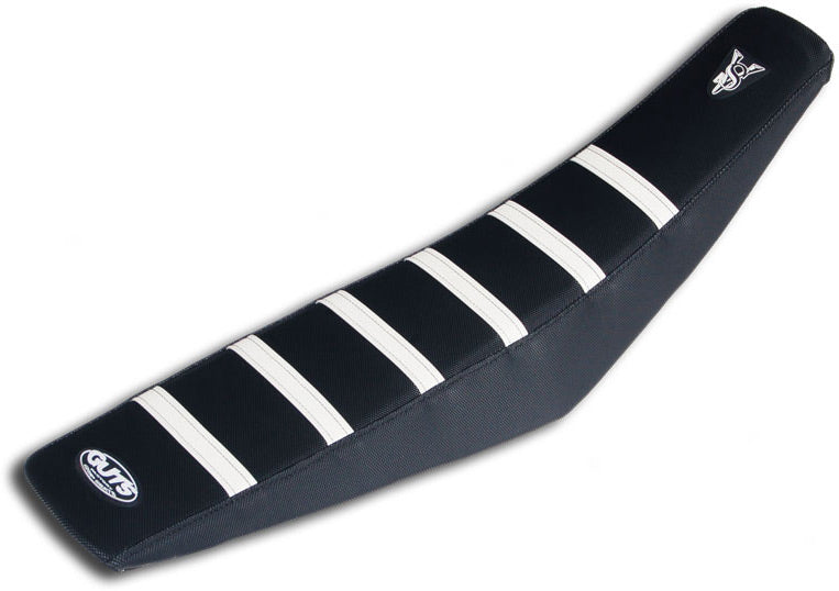 Ribbed Velcro Cover in black with white ribbing for KX125/250 motorcycles from 2003 to 2008.