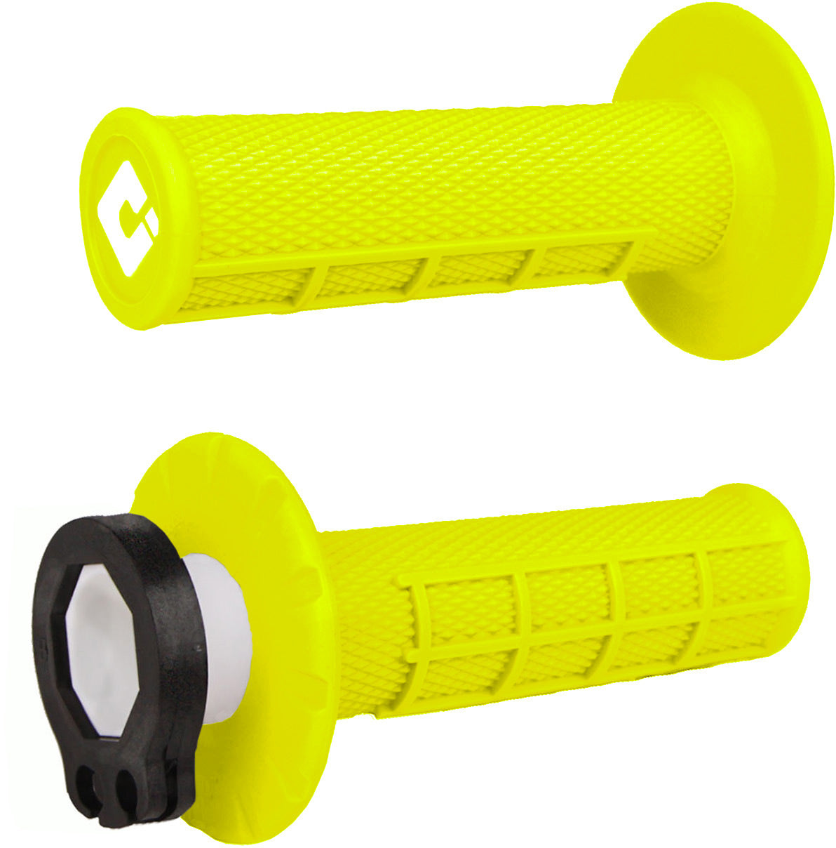 Flo-Yellow Half Waffle MX Lock-On Grip Set on white background