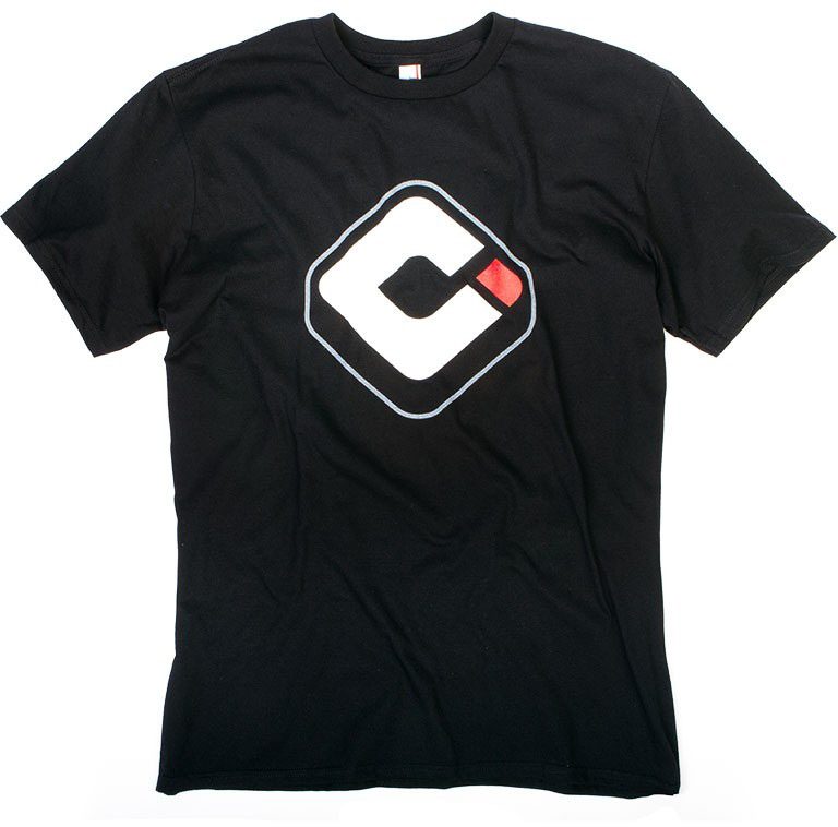 Black Icon Tee displayed on a wooden background, featuring a stylish design and comfortable fit.