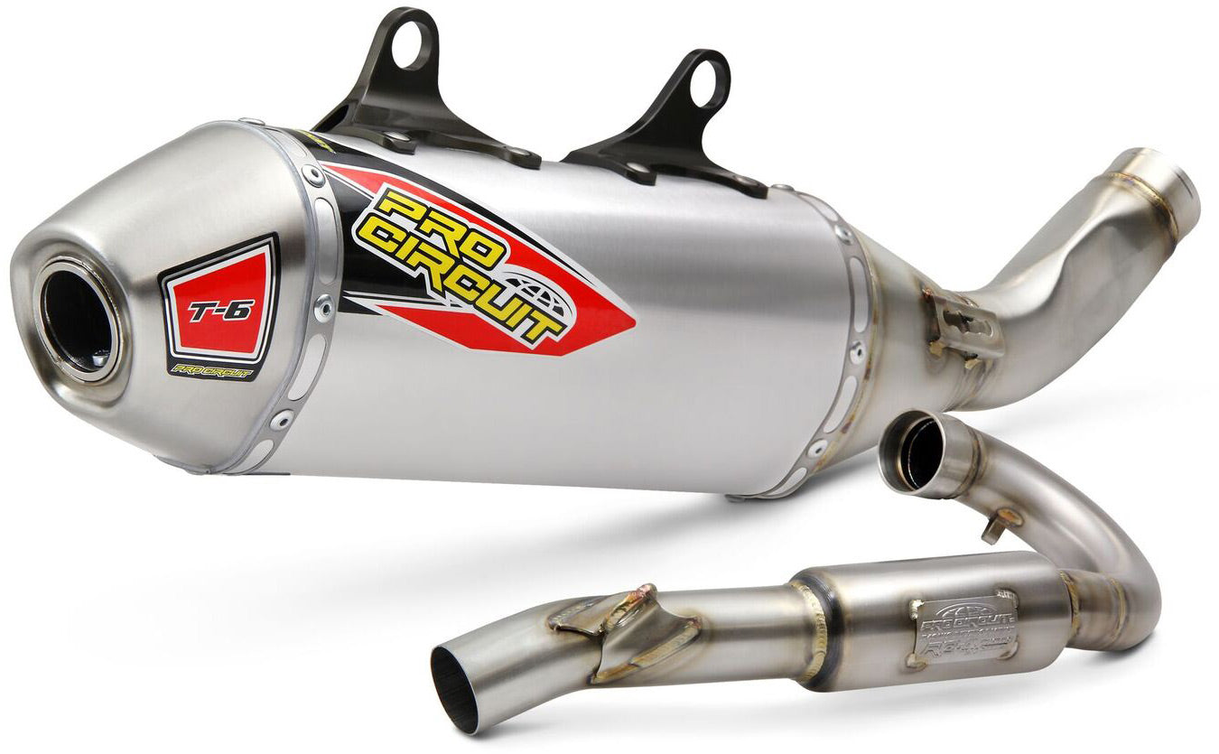 T-6 Stainless System exhaust for KTM SXF350 2019-2022, Husky FC350 2019-2022, and GG MCF350 2021-2023 motorcycles.