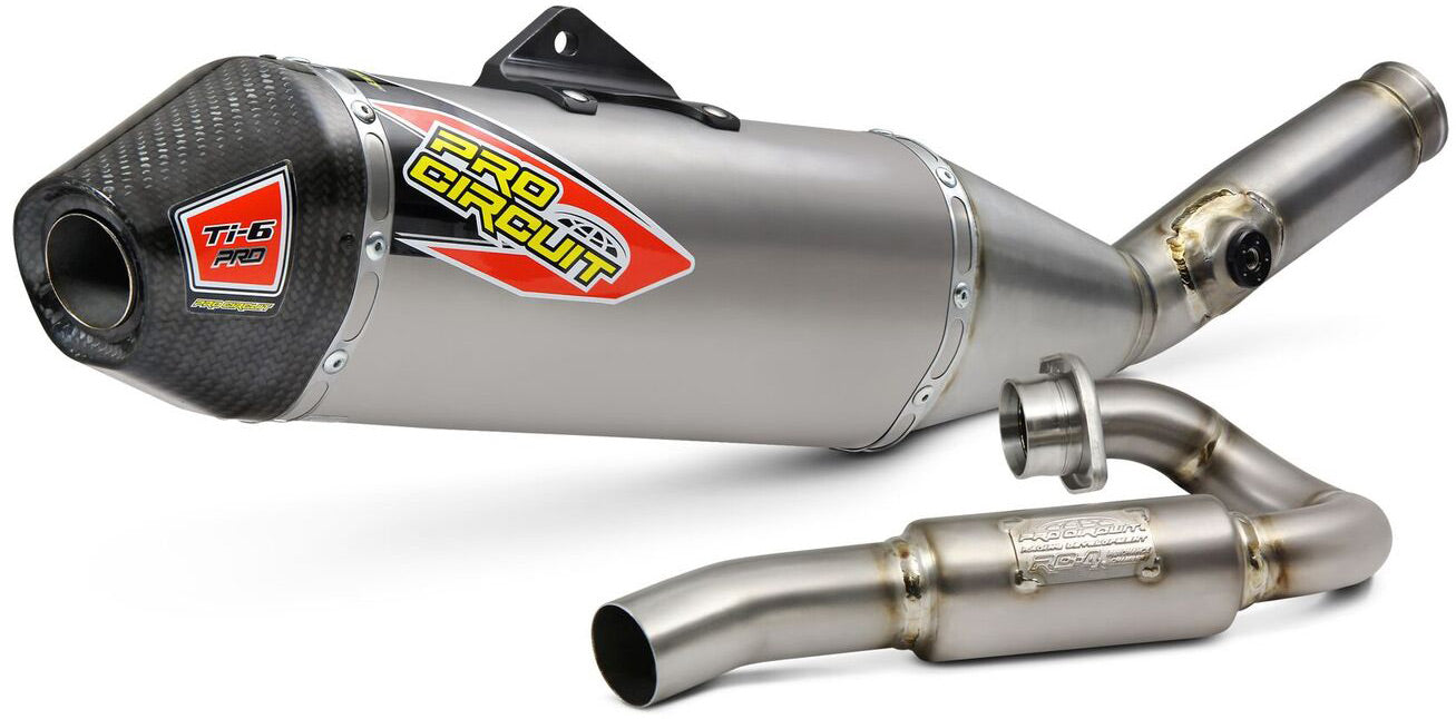 Ti-6 Pro System exhaust with carbon end cap for Kawasaki KX450 2019-2023, showcasing its high-performance design and durability.