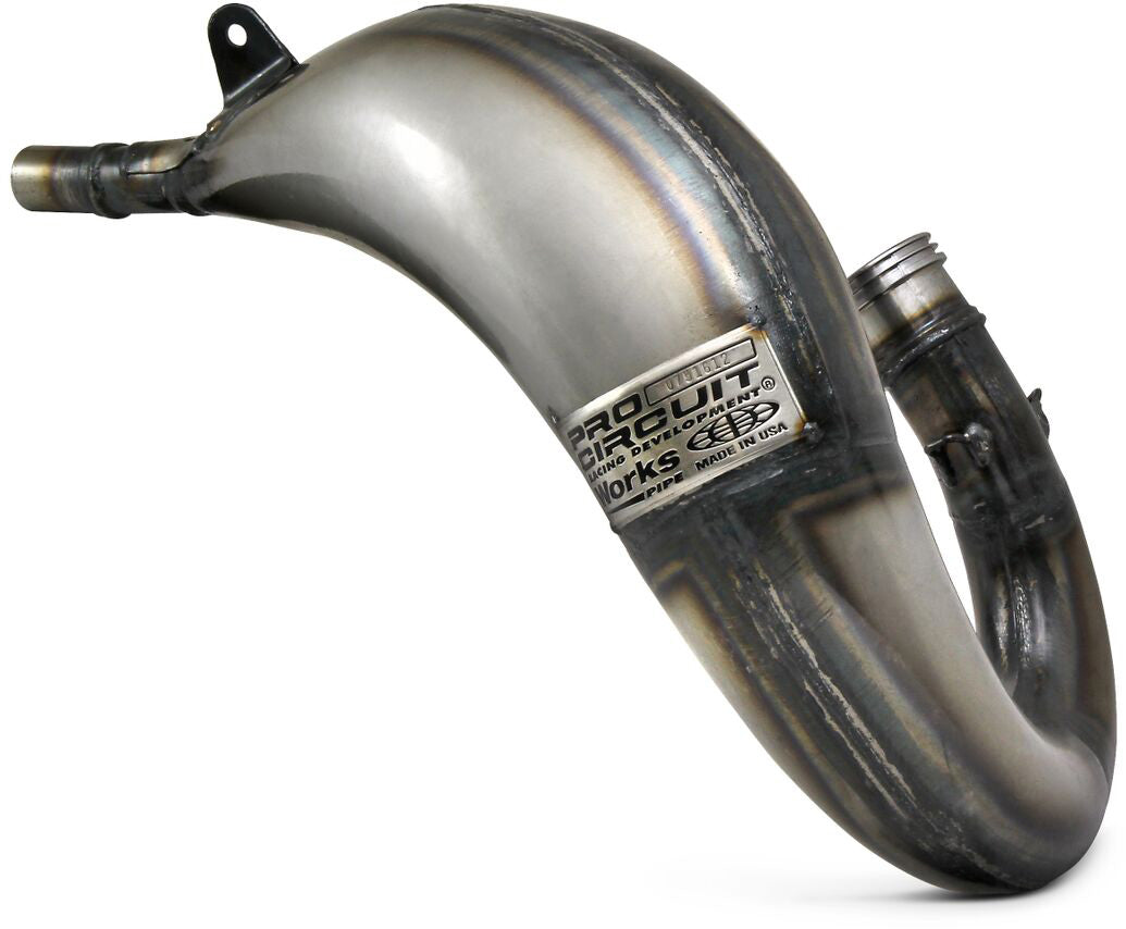 Works Finish pipe for Kawasaki KX125 model years 1998 to 2002, showcasing its sleek design and high-performance features.