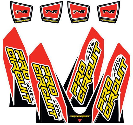 Replacement T-6 wrap and end cap decals for CRF motorcycle, featuring vibrant colors and precise fit for enhanced customization.