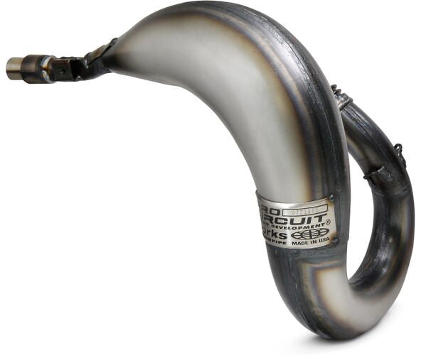 Works Finish pipe for Honda CR125R 1989 model, showcasing high-performance exhaust design and chrome finish.