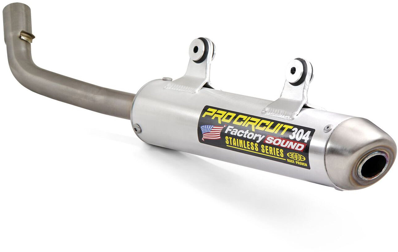 304 silencer for Kawasaki KDX200 89-94 and KX250 88-89, showcasing a high-performance exhaust component designed for motocross bikes.