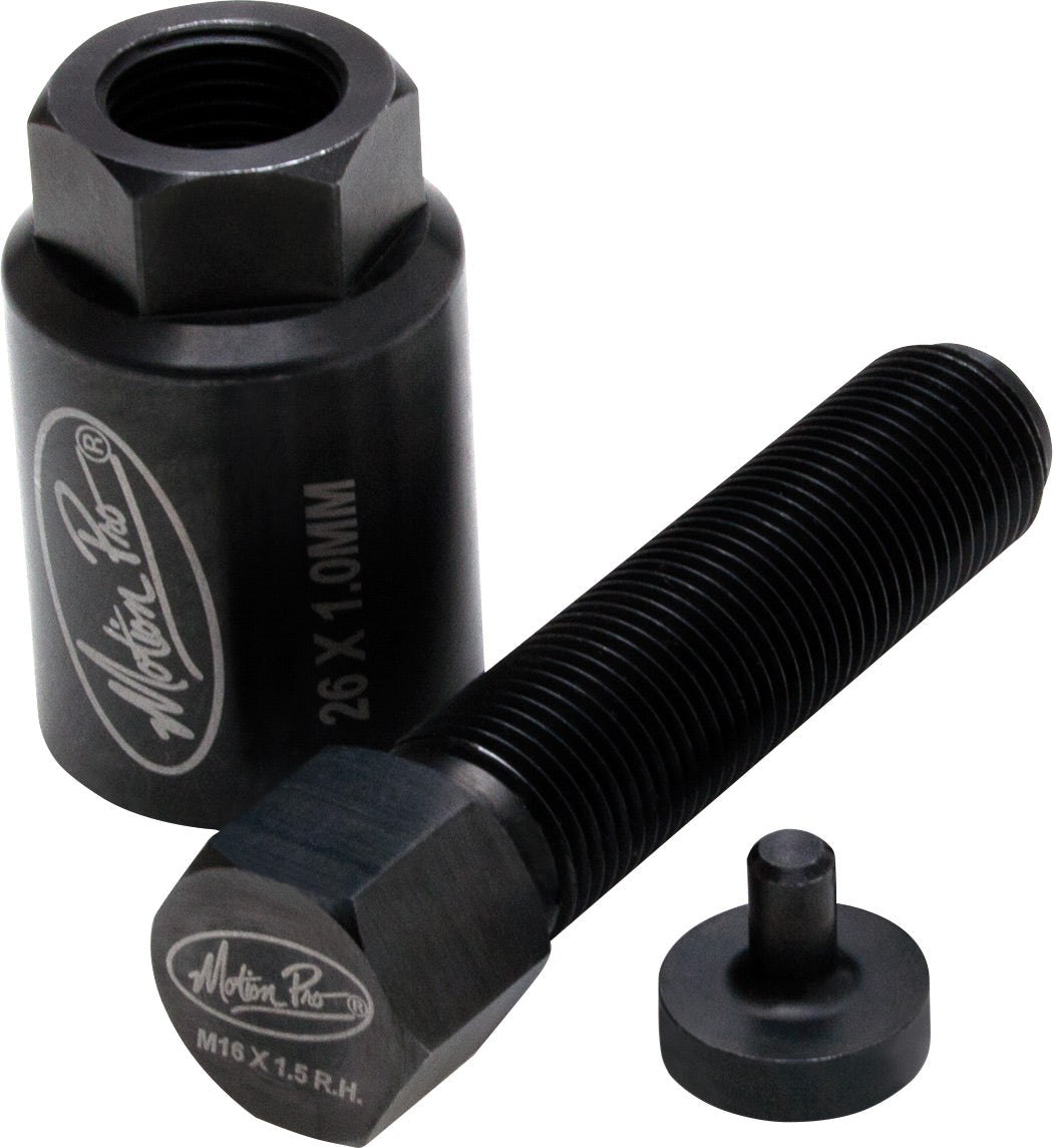 Flywheel puller for KTM and Husqvarna motorcycles with thread protector, designed for models from 2016 to 2018.