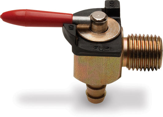 Fuel Valve 1/4" NPT X 1/4" Barb 90 Degree, showing the valve's design and connection points.