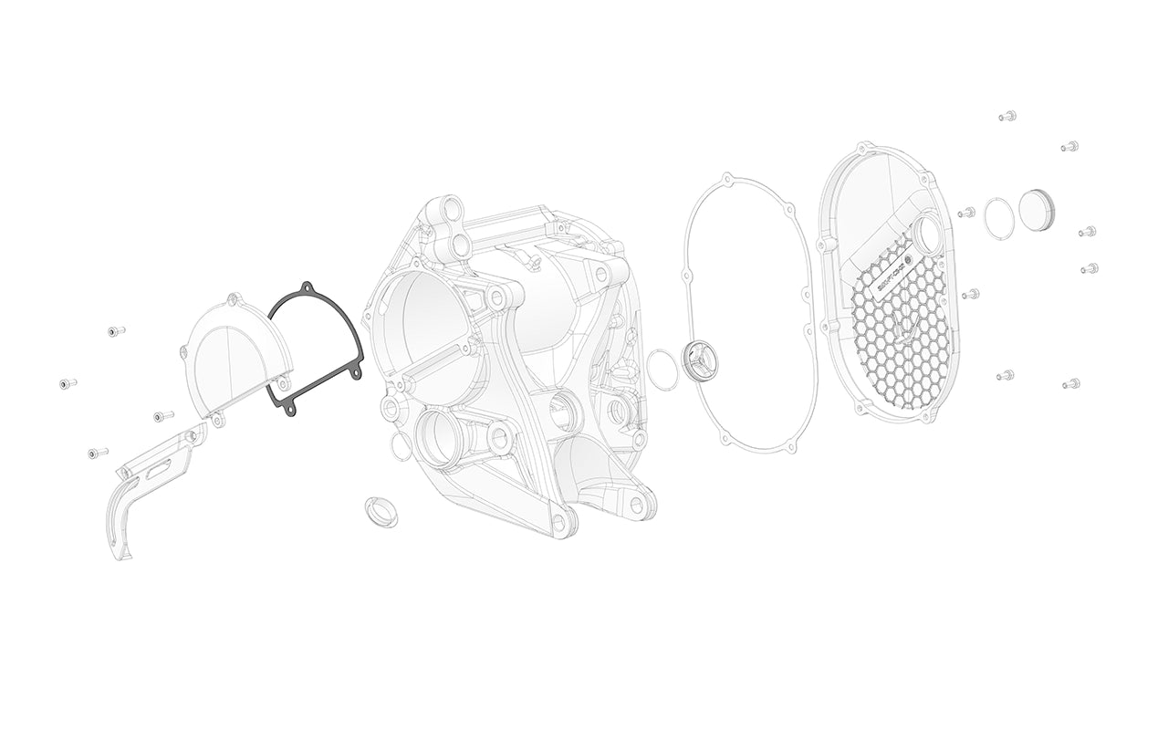 Left Motor Cover Gasket for motorcycles, showcasing its detailed design and durability